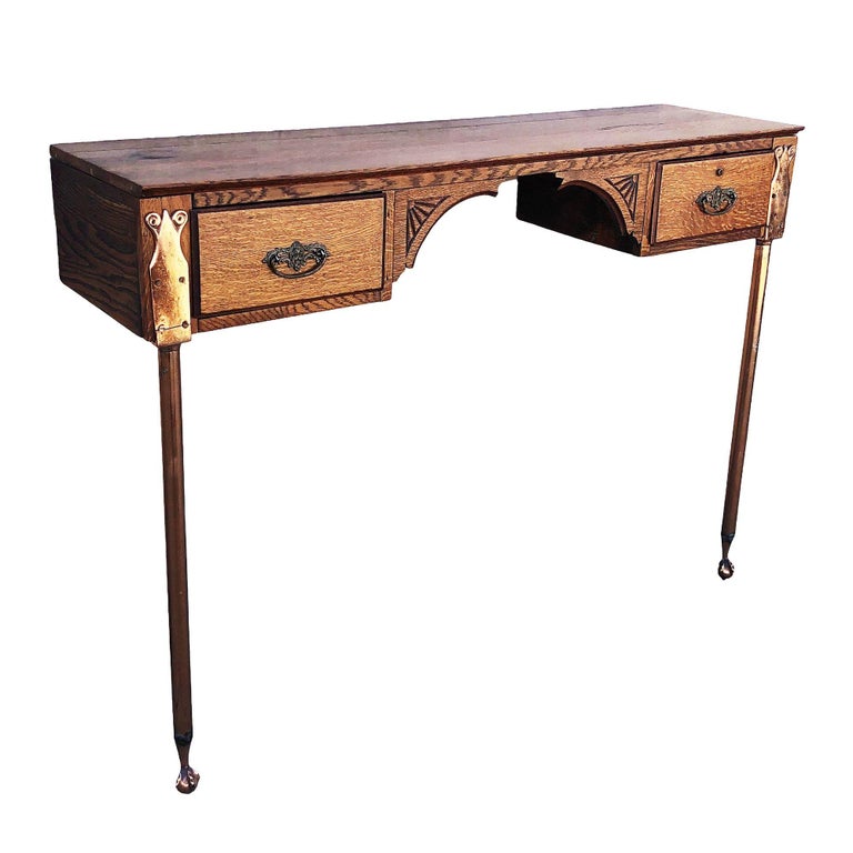 Edwardian Clawfoot Oak Wall Mount Vanity with Mirror
