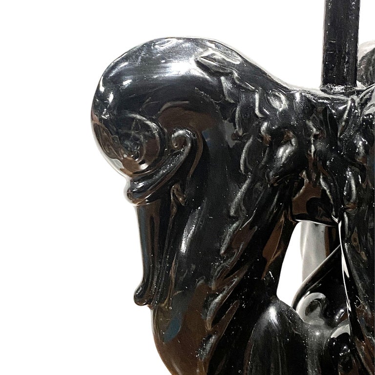 Mid Century Black Ceramic Swan Heads Table Lamp