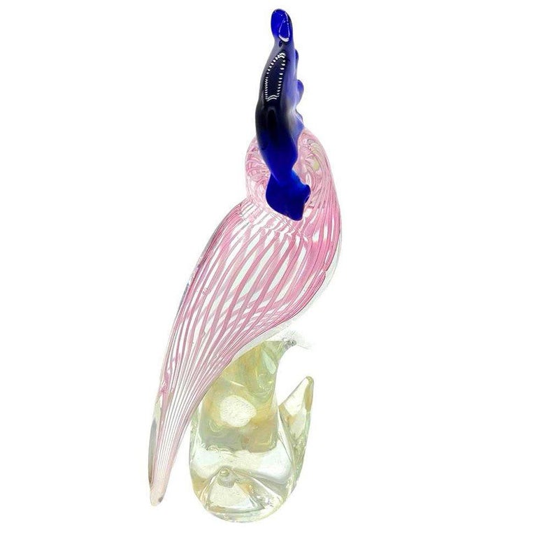 Mid-century Murano Gold Fleck Multicolored Art Glass Cockatoo Scultpure
