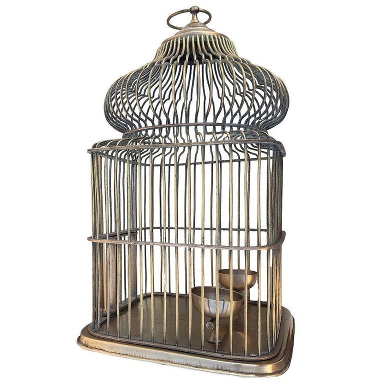 Late Victorian Solid Bronze Wire Eastern Spire Birdcage w/ Pin Lock
