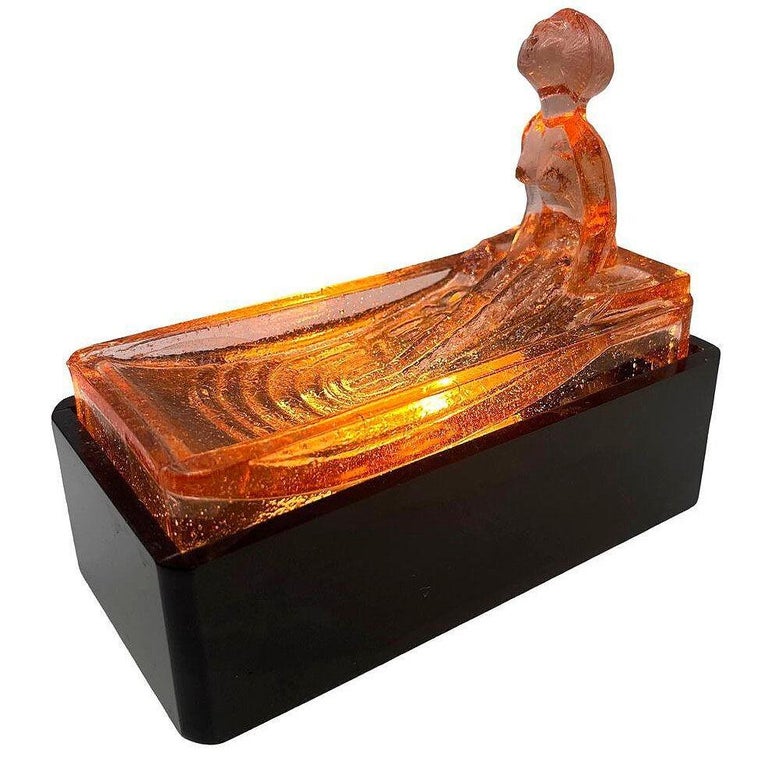 Art Deco H. Hoffman Style Peach Art Glass Table Lamp by Sarsaparilla