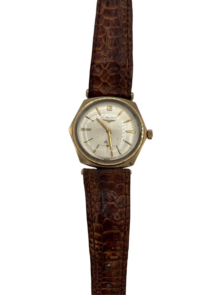 Longines 10K Gold-Filled Hexagonal Case Manual Watch w/ Crocodile Leather Band