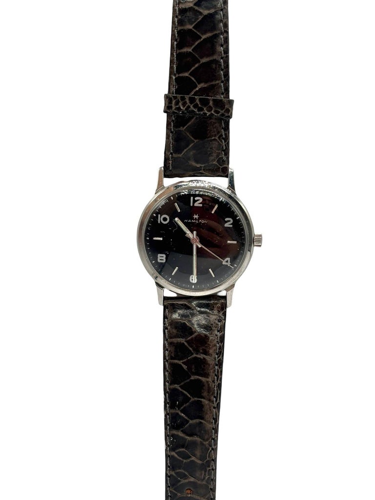 1950 Hamilton Thin-O-Matic Wristwatch w/ Black Dial on Leather Band