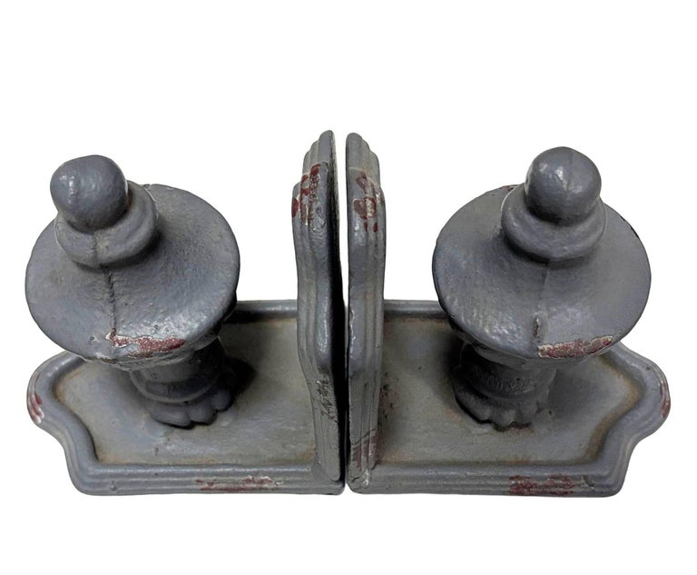 Grey Colonial Style Cast Iron Enamel Grey Finial Bookend, Pair