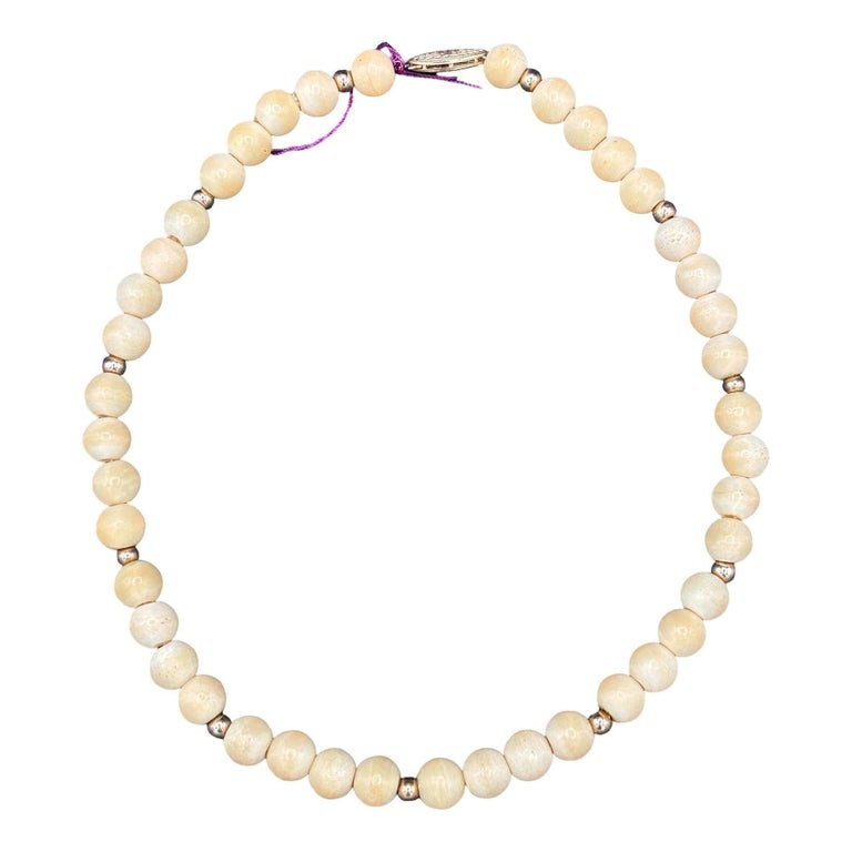 Mid-century Coastal Sponge Coral & Gold Plate Bead Necklace w/ Fishhook Clasp
