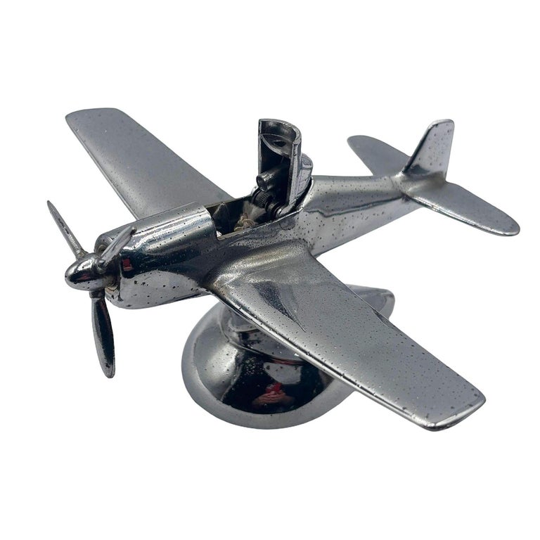 Art Deco Chrome Propeller P-51a Mustang Airplane Table Lighter by Hamilton