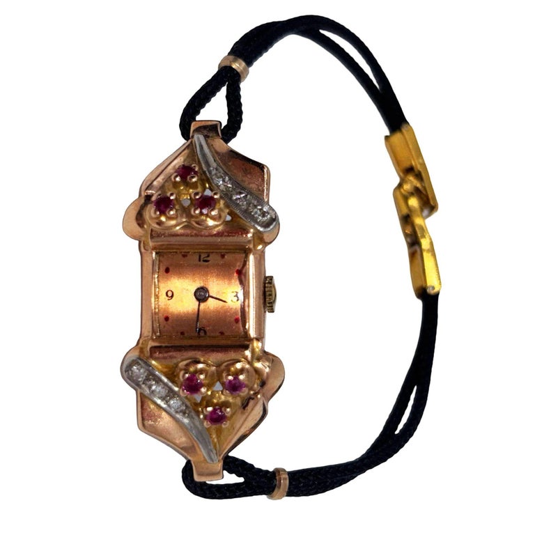 Women's 14K Gold Wristwatch w/ Ruby & Diamond Accents by Jacoby-Bender