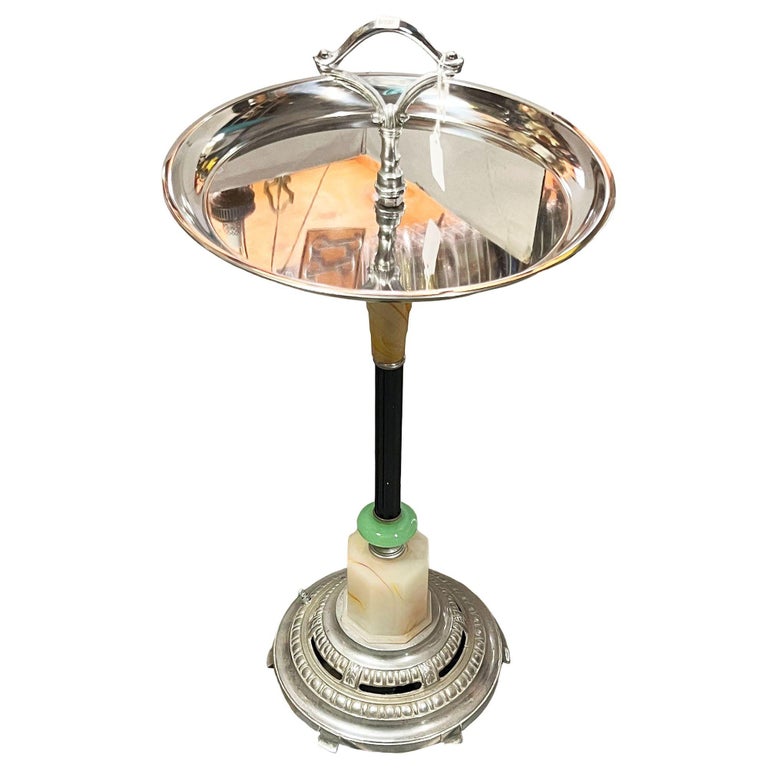 Chrome Streamline Art Deco Drink Side Glass Top Table w/ Light Up Base