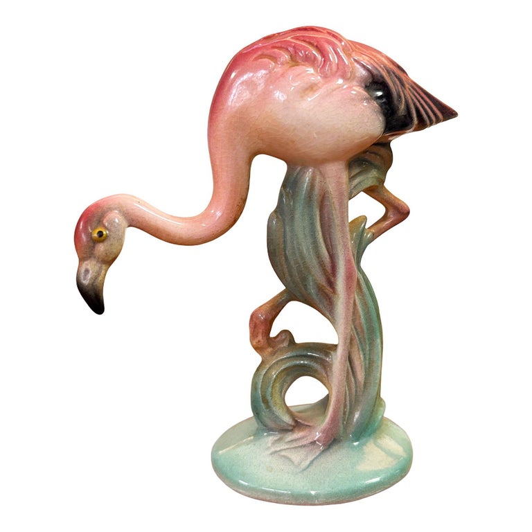 Mid-century "Hunting" Pink Flamingo Ceramic Tabletop Sculpture Brad Keeler