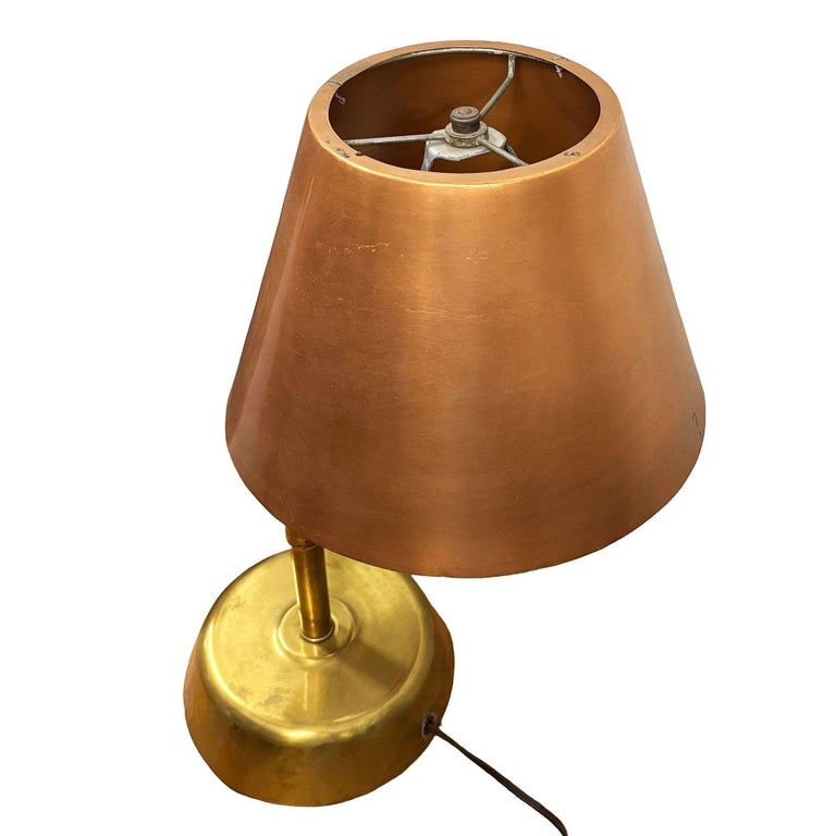 Art Deco Copper & Brass Machine Age Swing-Arm Reading Table Lamp