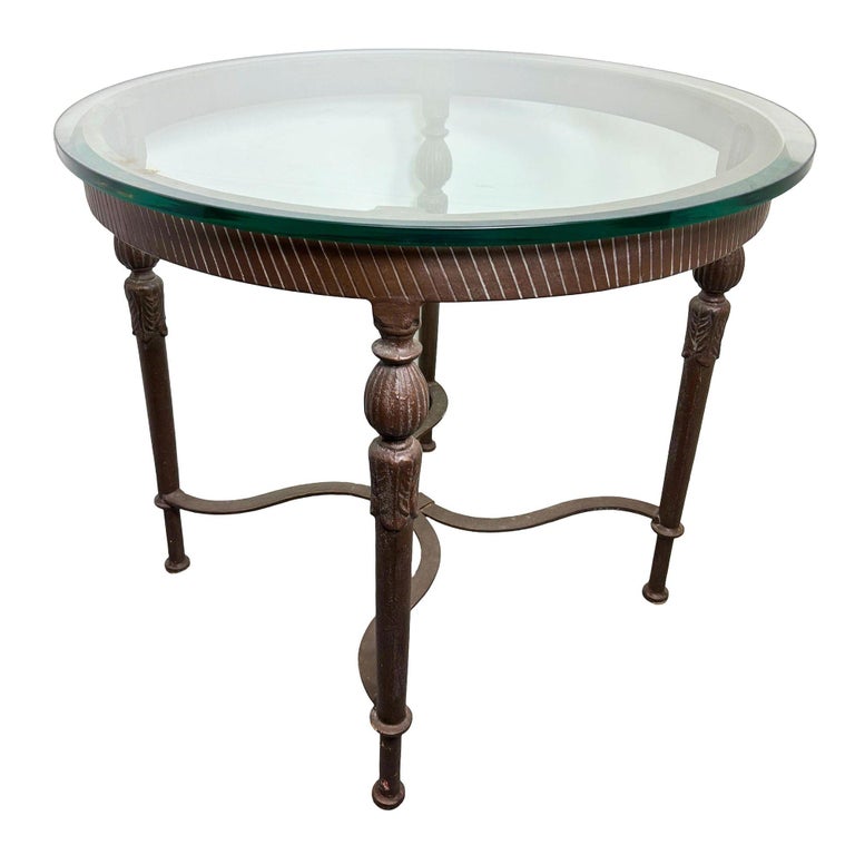 Louis XVI High Style Bronze Accent Table w/ Round Glass Top
