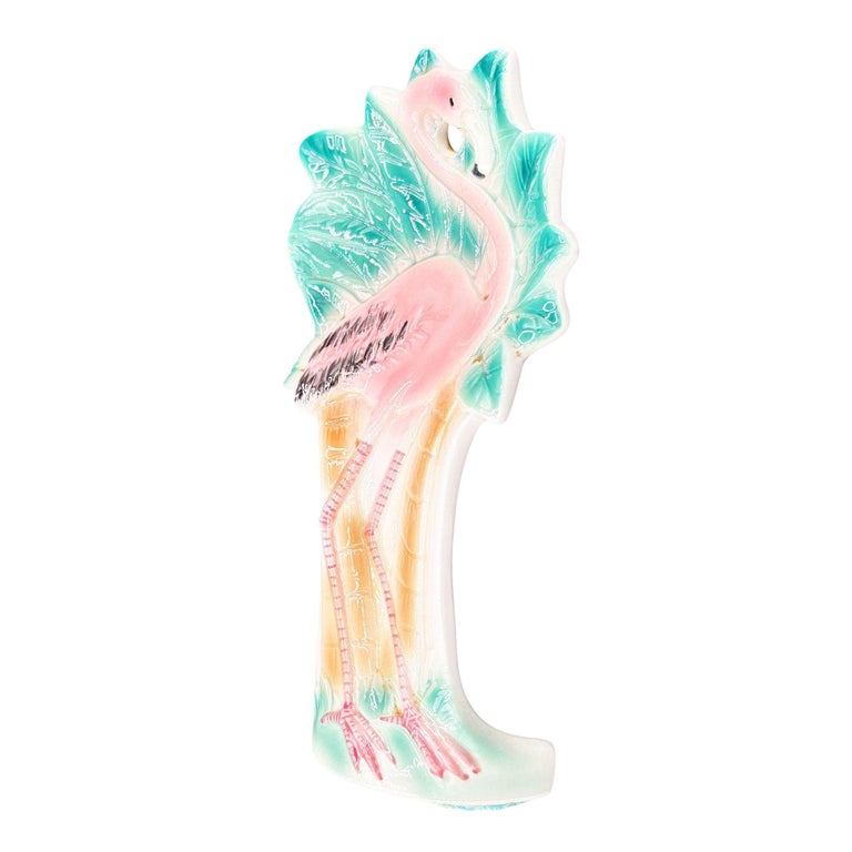 1986 Hand Painted Pink Flamingo Ceramic Spoon Rest by Sarsaparilla Deco