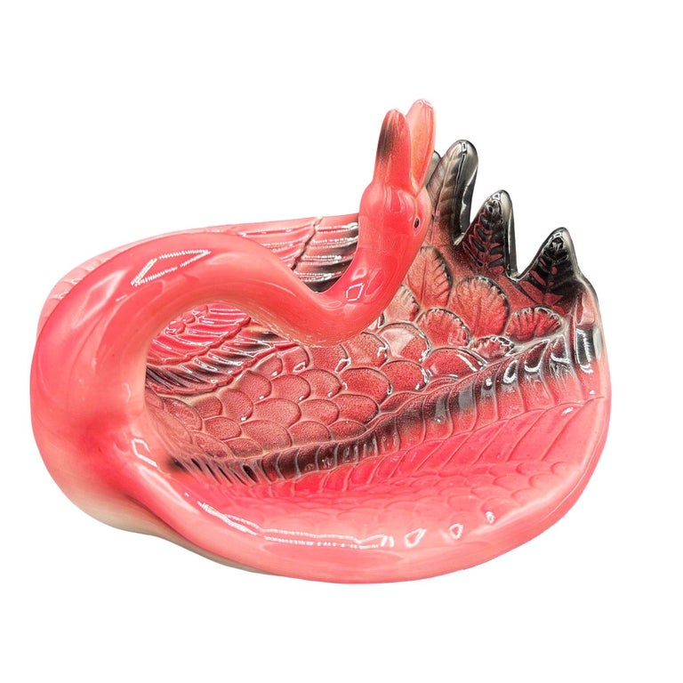 1983 Pink Flamingo Ceramic Ashtray w/ Holder by Sarsaparilla