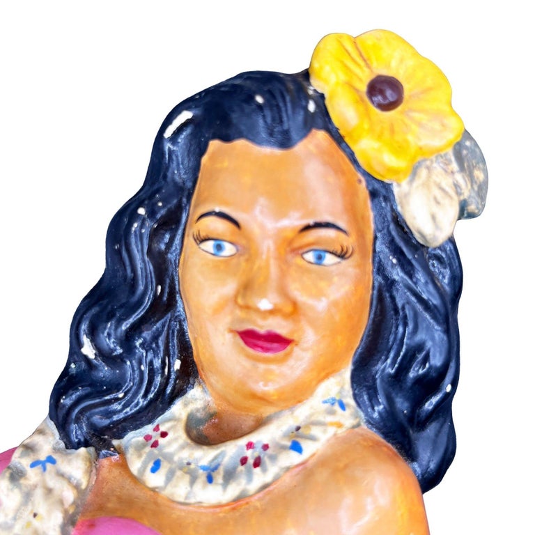 MCM Hawaiian Art Pottery Pin-up Yellow Hula Girl Wall Sculpture