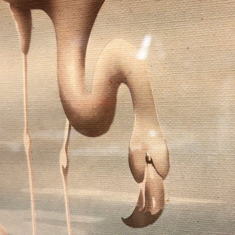 Mid Century White Flamingo Lithograph Print by Turner in Mirror Frame