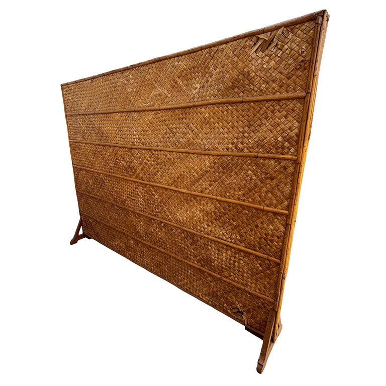 Art Deco 9' Foot X 6' Foot Rattan & Woven Wicker Wall Divider Screen