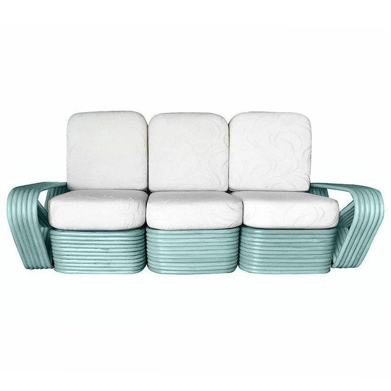 Restored Teal 6-Strand Square Pretzel Rattan Sofa & Lounge Chair Livingroom Se