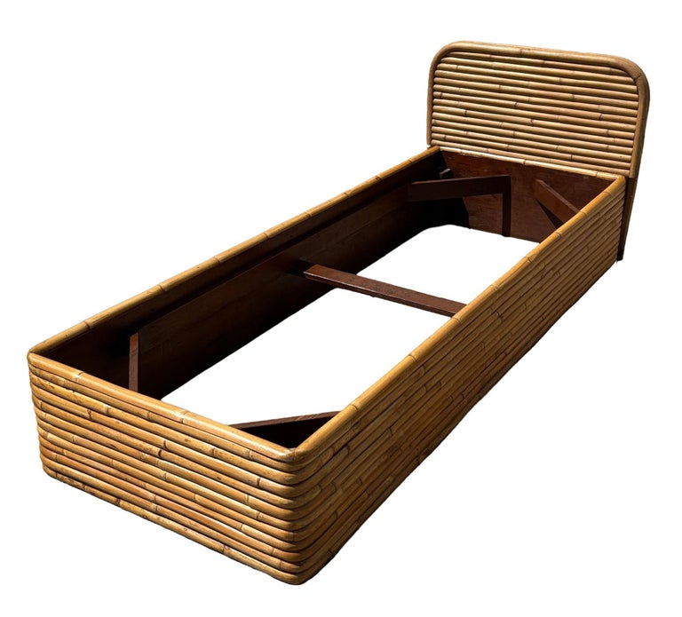Restored Paul Frankl Style Mid-Century Stacked Rattan Bed Single Size Bed Frame
