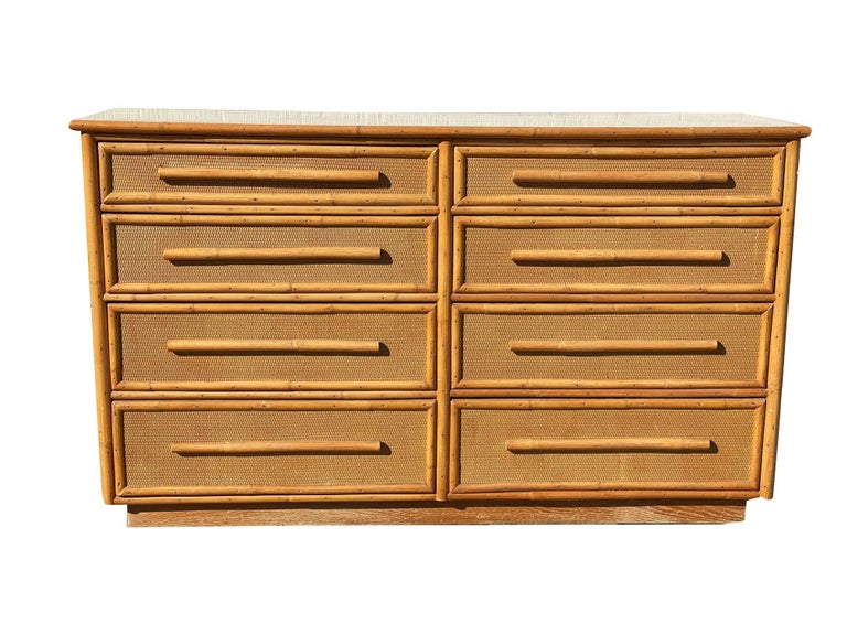 Restored Mid-century Rattan & Wicker Dresser by Mengel Furniture