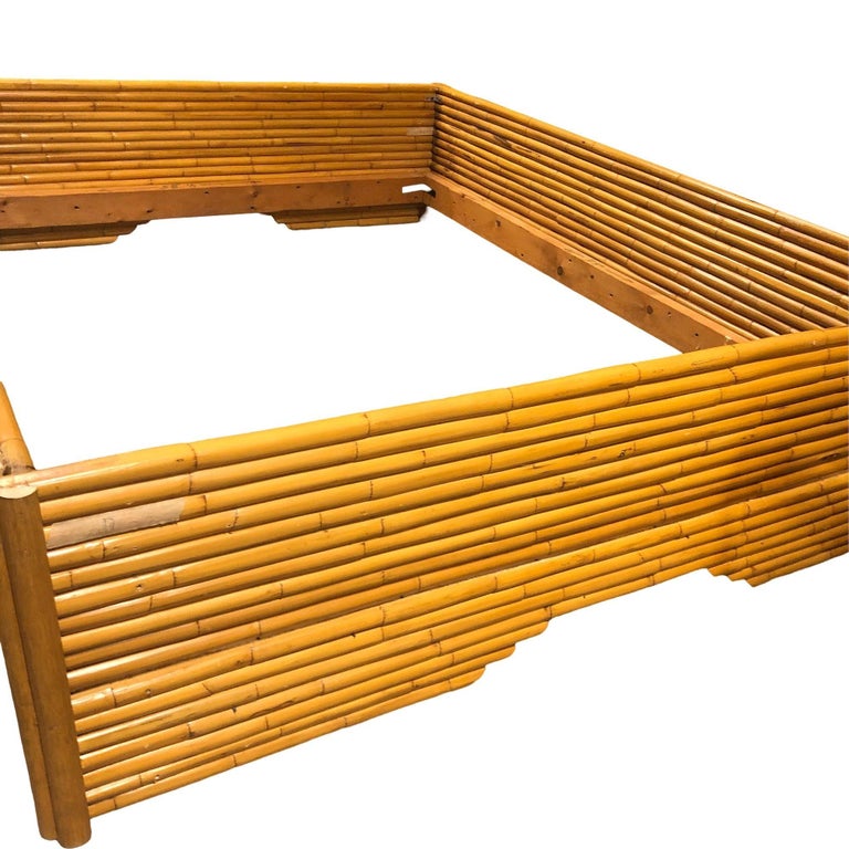 Restored Mid-Century Stacked Rattan Bed Full Sized Bed Frame