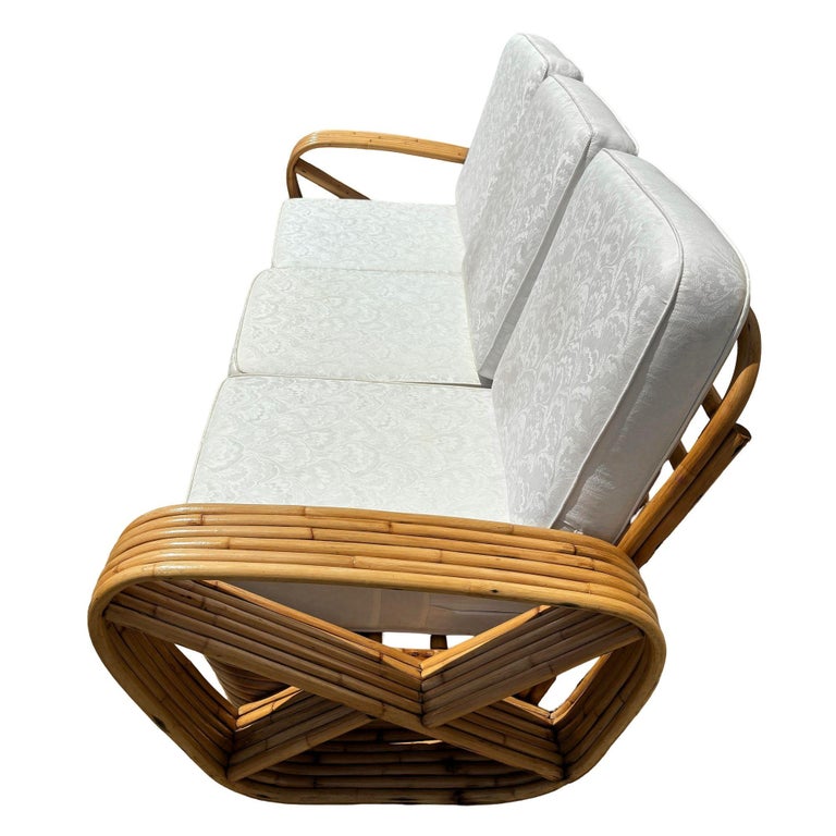 Restored Frankl Style Rattan Six-Strand Square Pretzel 3-Seater Sectional Sofa