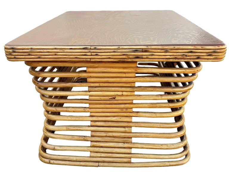 Restored Hourglass Rattan and Mahogany Coffee Table