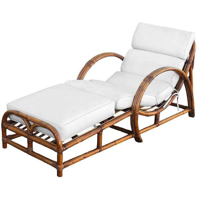 Restored Two-Strand "Half Moon" Rattan Cup Seat Chaise Lounge