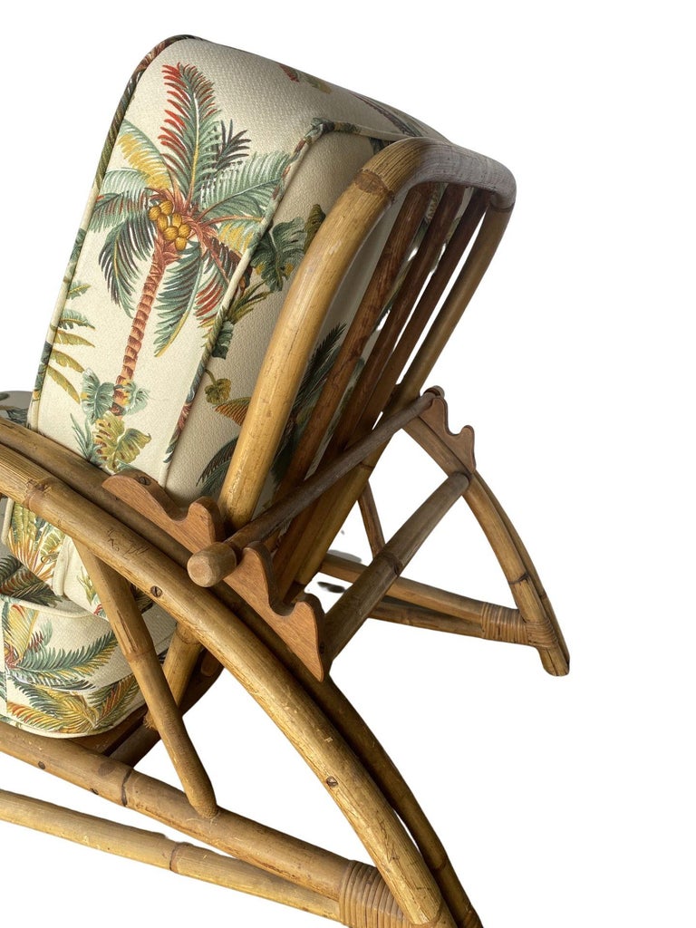 Restored 2-Strand Half Moon Rattan Lounge Chair w/ Adjustable Back & Ottoman