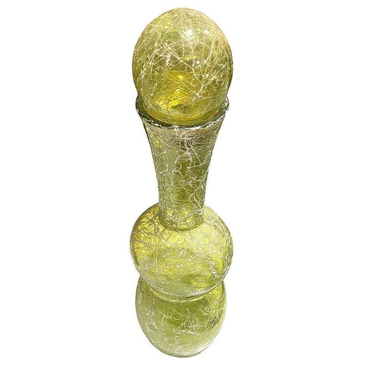 Spanish Mid Century Spaghetti String Green Art Glass String Decanter Bottle
