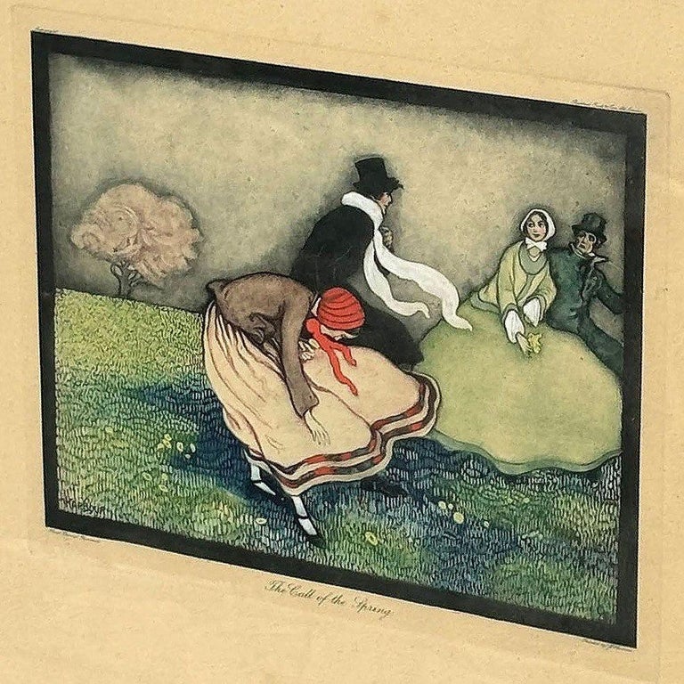 Framed "The Call of the Spring" Watercolor Scenic Lithograph by Jennie Harbour