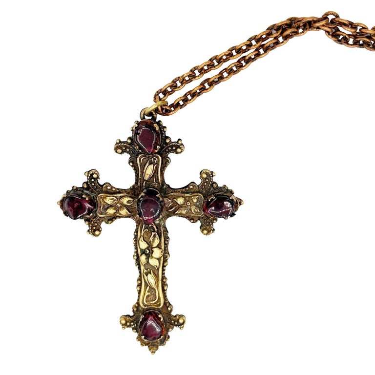 Renaissance Revival Austro-Hungarian Gothic Cross Necklace with Garnets