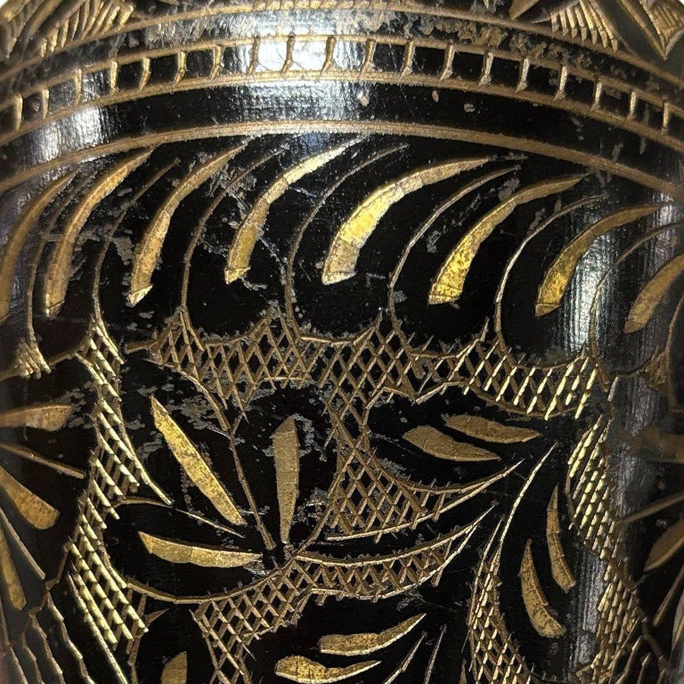 Indian Hand Etched Black Cloisonne Brass Floral Vase