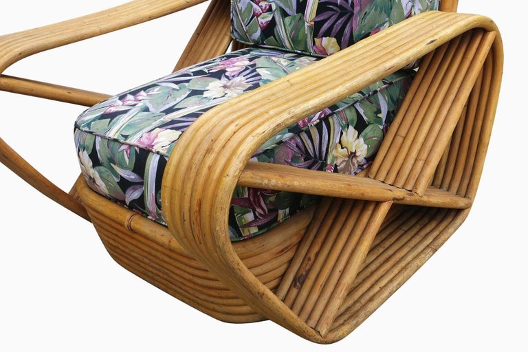 Restored Paul Frankl Style Six-Strand Square Pretzel Rattan Lounge Chair Ottoman