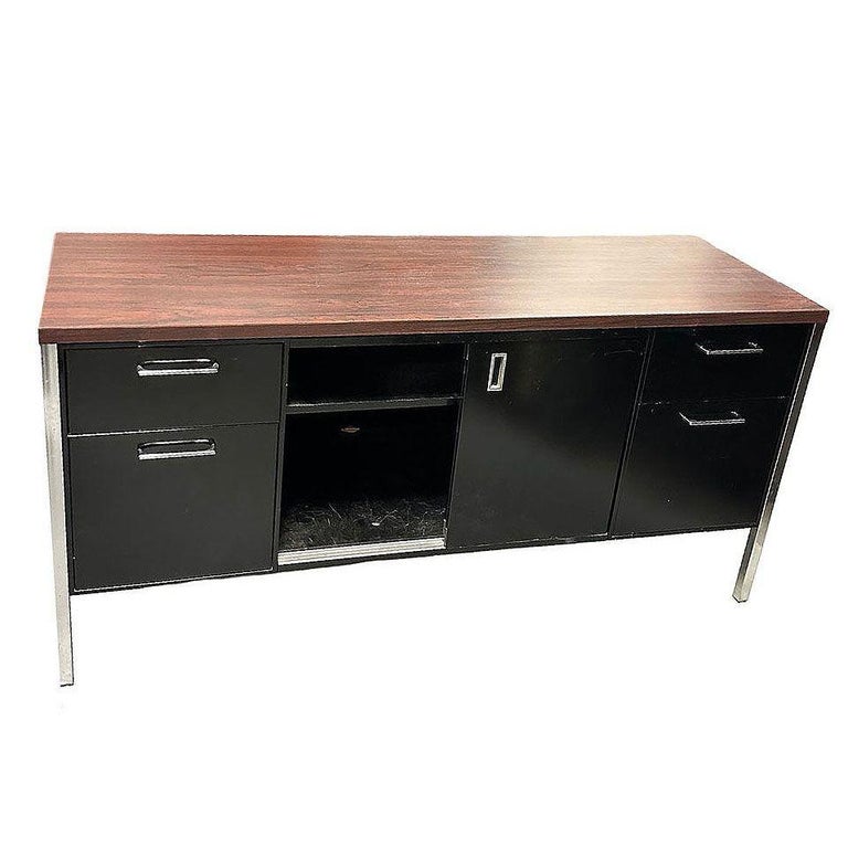 Modern Black & Chrome Metal Tanker Credenza by Steelcase