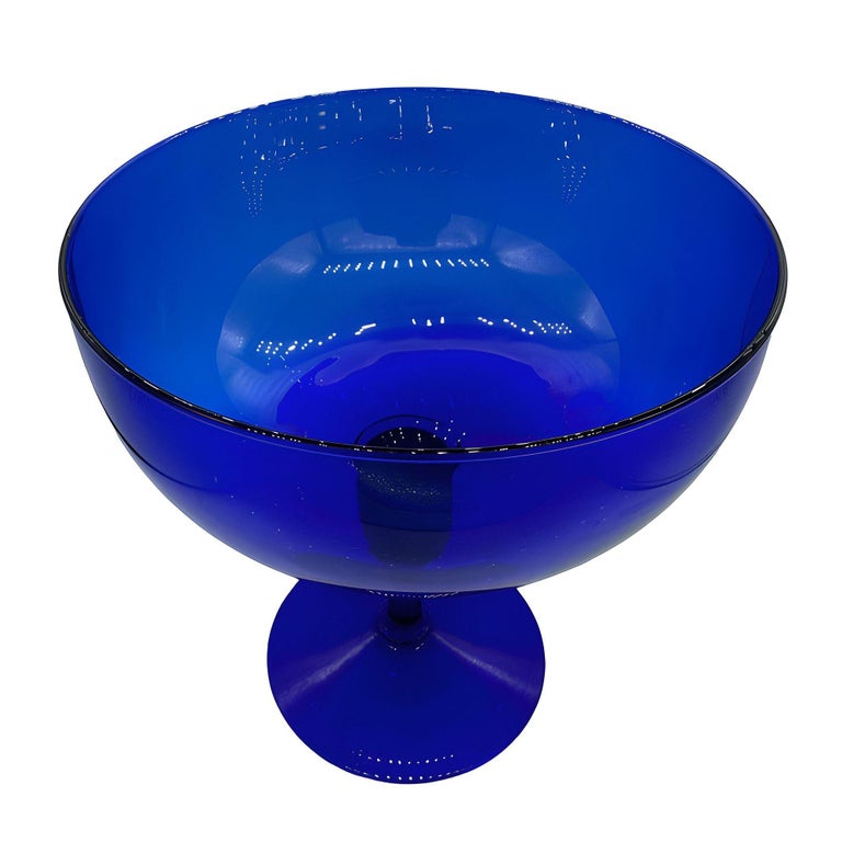 Hand Blown Cobalt Blue Glass Stemmed Desert Bowl