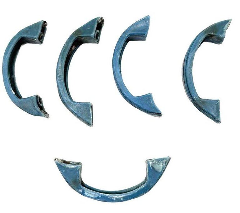 Art Deco Sky Blue Bakelite Drawer Pulls w/ Chrome Strip, Set of 5