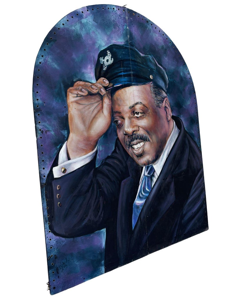 12' Foot Tall Oil on Canvas Portrait of Count Basie Light Up Folding Screen