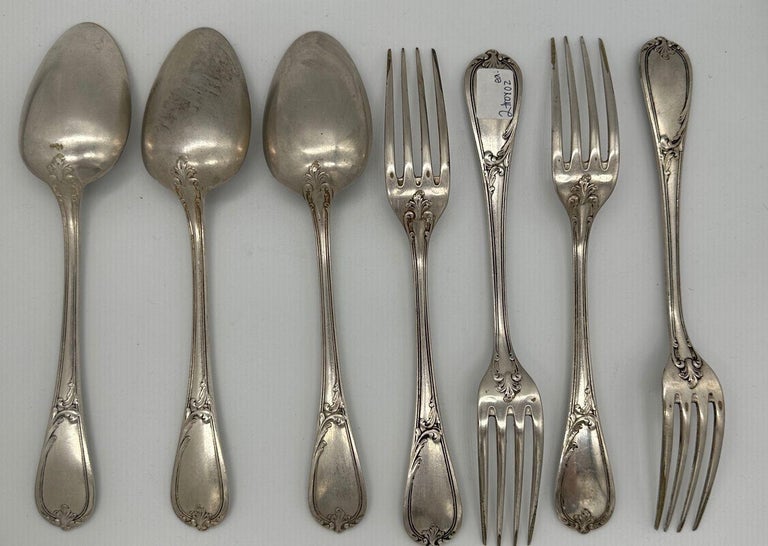 19th Century French L'Alfénide Christofle/Charles Halphen Flatware with Ladle