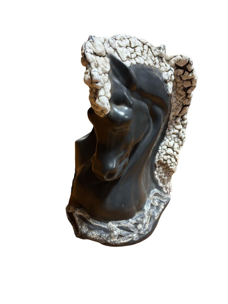 Mid-Century TV Lamp Horse Bust Grey and White