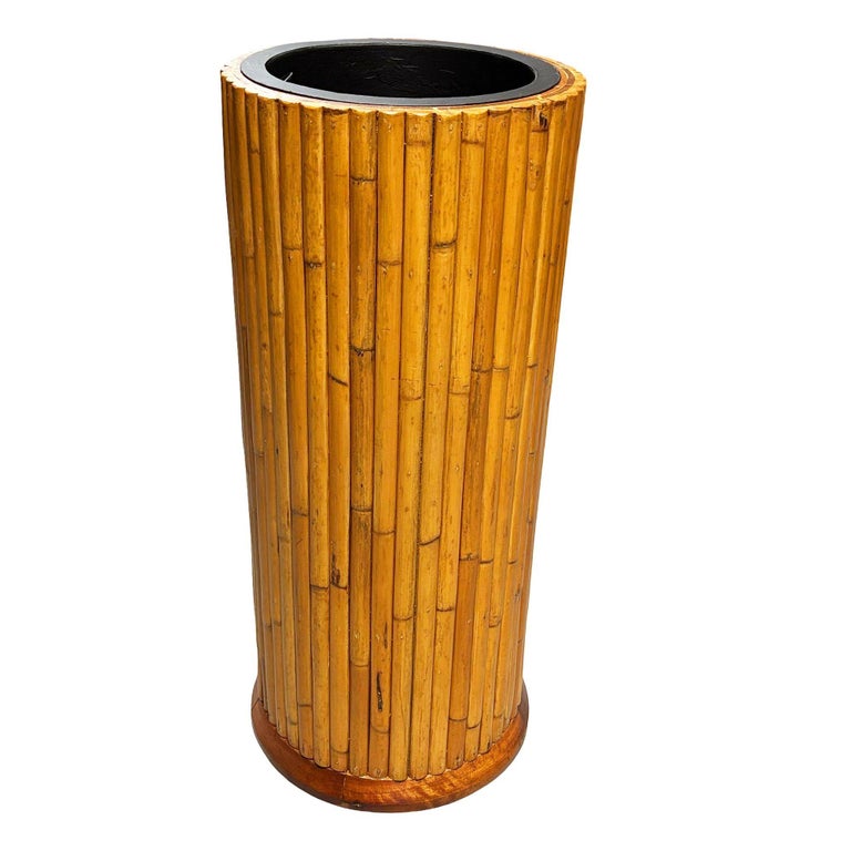 Restored Paul Frankl Style Stacked Rattan Planter Stand w/ Cubby