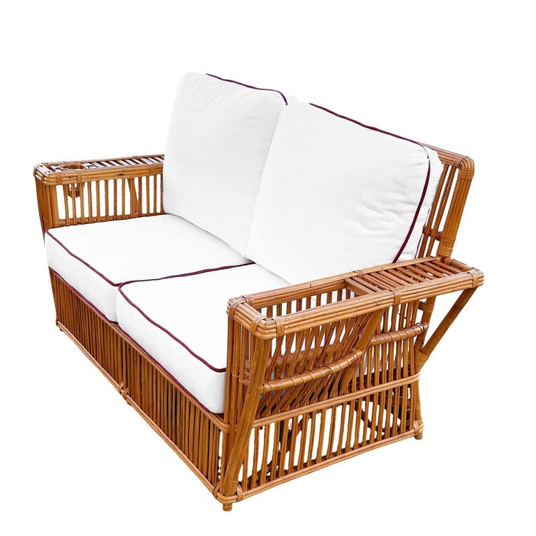 Art Deco Style "Presidents" Stick Reed Rattan 2-Seat Settee Sofa