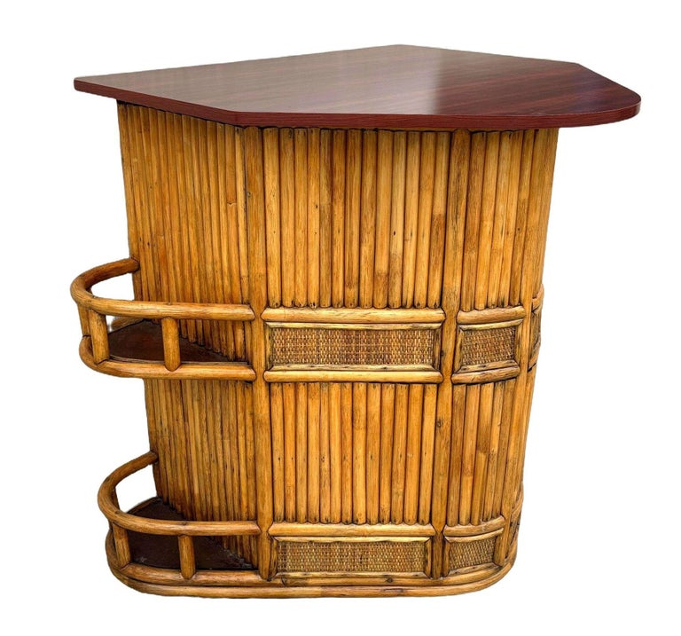 Restored Mid-century Sailboat Ships Bow Shaped Stacked Rattan Dry Bar