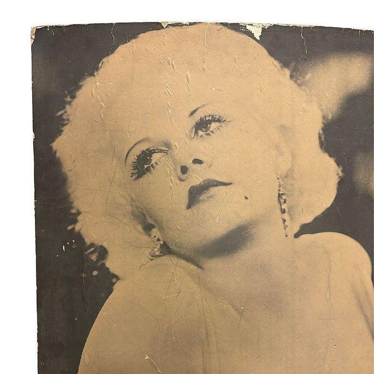 40" Tall Sepia Hollywood Starlett Photograph Jean Harlow Mounted to Pressboard