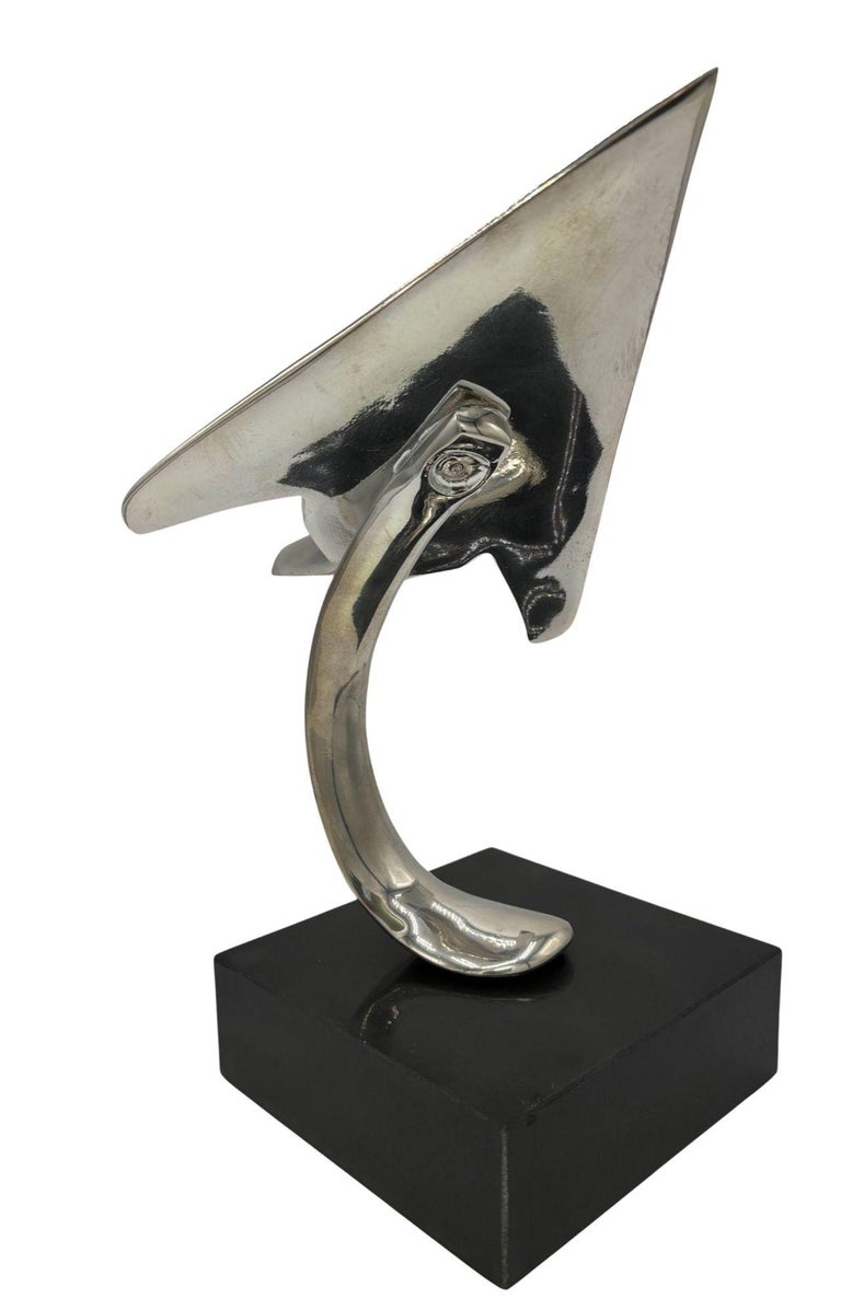 1980s Modernist Lockheed F-117 Nighthawk Chrome Sculpture w/ Black Granite Base