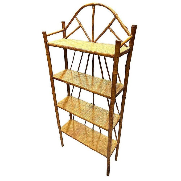 Late Victorian Aesthetic Movement Tiger Bamboo & Grass Matt Chippendale Shelf