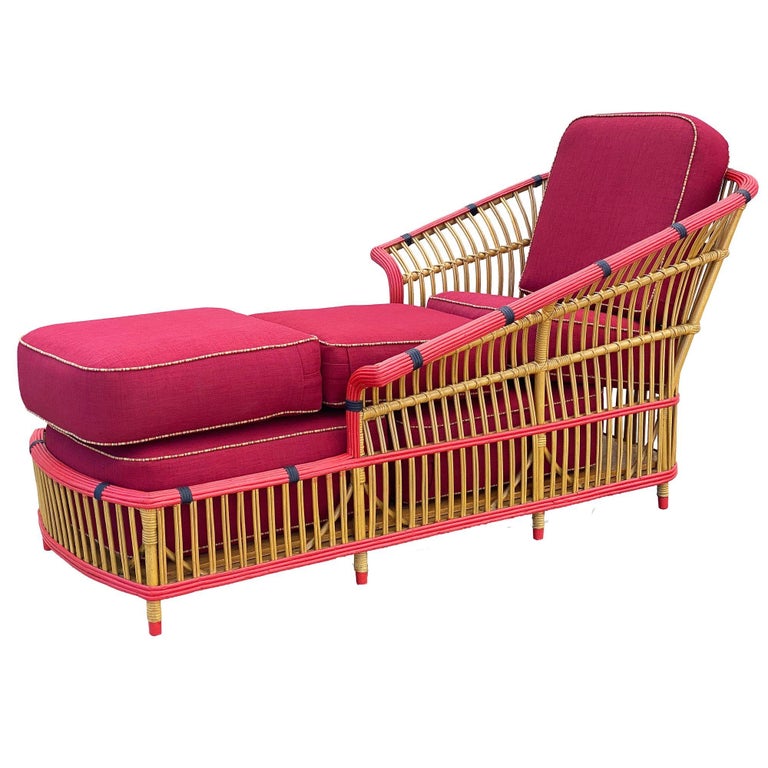 Restored Stick Reed Rattan "President" Chaise Lounge