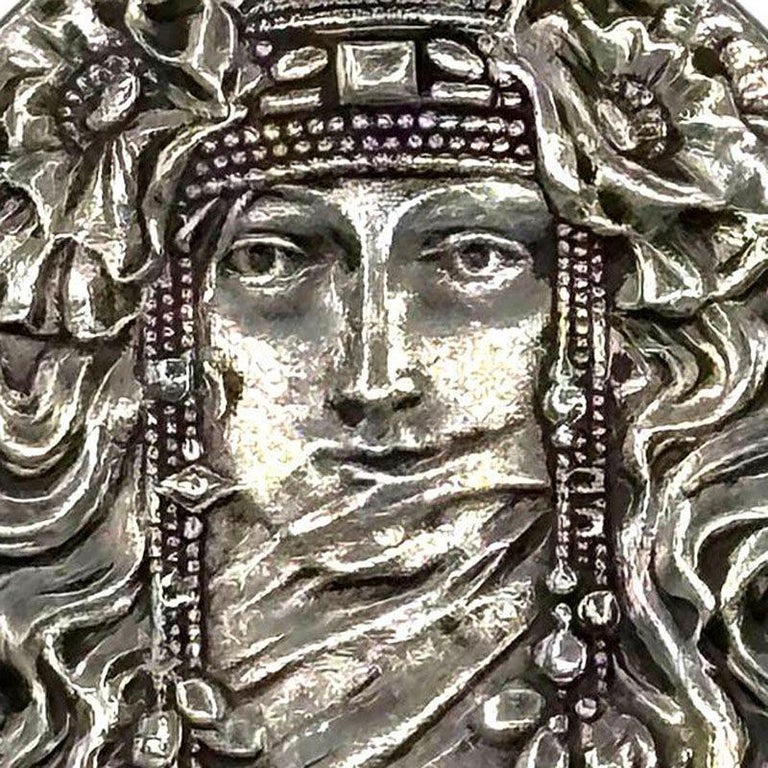 Art Nouveau Veiled Female Portrait Brooch by Rine Pewter