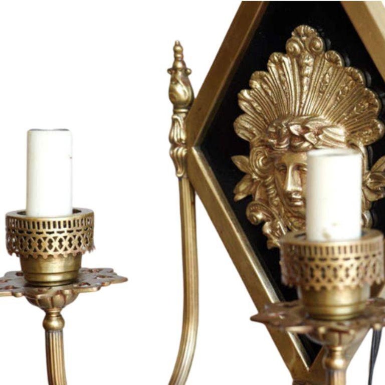 Edwardian era Neoclassical Bronze Greek Face 2-Arm Sconce, 2 Available