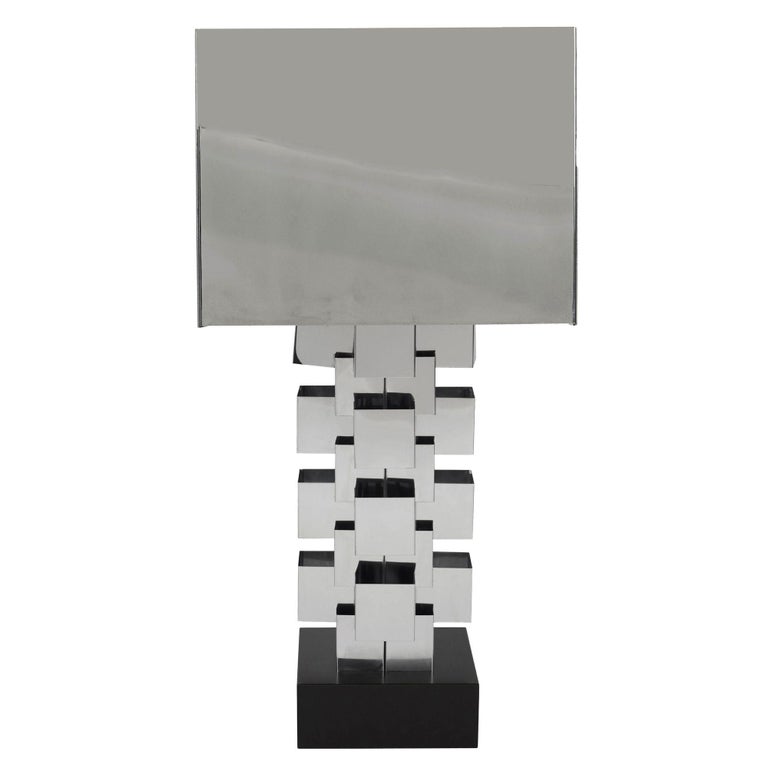 Brutalist Chrome Interlaced Column Sculpture Table Lamp by Curtis Jere, Pair