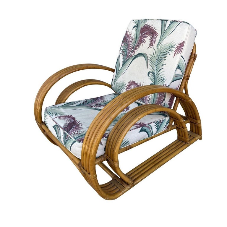 Restored Double Half Moon Rattan Four-Strand Lounge Chair